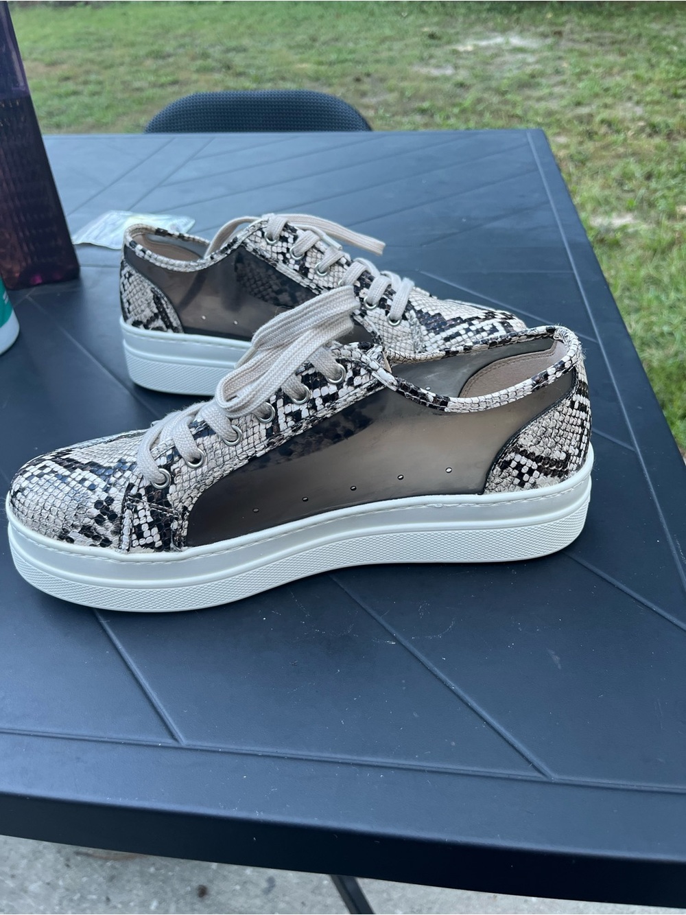 ALDO Womens Snake Print Canvas Lace-Up Platform Sneakers
